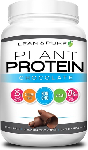 [BRSWGHA6AEPRQETK] Lean & Pure Plant Protein, 25g białka, Non GMO, Wegan, Gluten Free. Niskie węglowodany, 842g, Czekolada