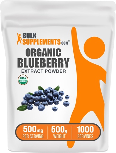 [BRSWKEY7AYHRGCY3] BulkSupplements.com Organic Blueberry Extract Powder - Blueberry Extract Supplement, Antioxidant Support - Vegan & Gluten Free, 500mg per Serving, 500g (1.1 lbs) (Pack of 1)