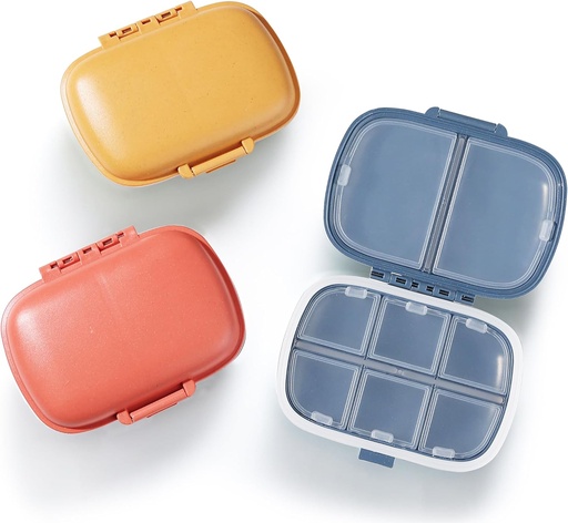 [BRSROYAKAQFRQYDF] MEACOLIA 3 Pack 8 Compartments Travel Pill Organizer, Daily Pill Case Small Pill Box for Pocket Purse, Portable Pill Container Medicine Vitamin Organizer (Red, Yellow, Dark Blue)