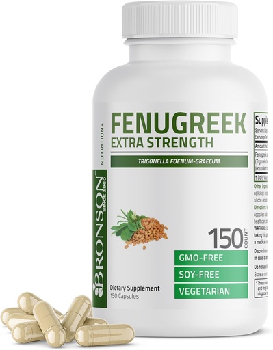 [BRSRMHYOCEPRM3DL] Bronson Fenugreek Seed Powder Capsules Extra Strength , Trigonella Foenum- Graecum , Non- GMO , Sojavaba , Taimetoitlane , 150 kapslit