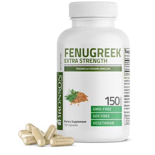 [BRSRMHYOCEPRM3DL] Bronson Fenugreek Seed Powder Capsules Extra Strength, Trigonella Foenum-Graecum, Non-GMO, Soy-Free, Vegetarian, 150 Capsules
