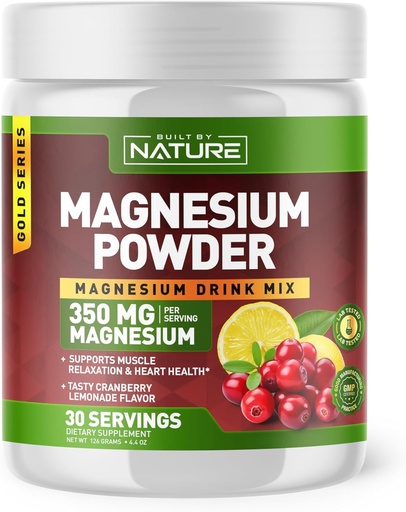 [BRSRAFTRDF7GOAA3] Construit par la nature Magnésium poudre - Mélange anti-stress pour le calme et la régularité - Supplément de citrate de magnésium - Relaxation, musculation et soutien cardiaque - Cranberry Lemonade Saveur - 30 portions