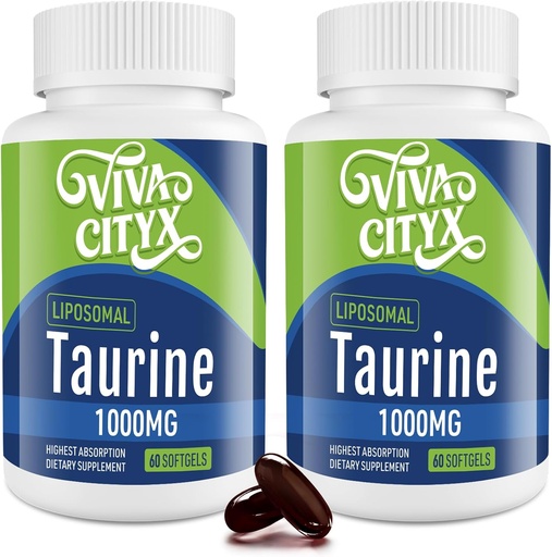 [BRSROCYFDJ7ROFDV] Taurine 1000mg - Liposomal Taurine Amino Acid Supplement for Heart, Liver, and Brain, Longevity, Exercise - High Absorption, Vegan & Gluten Free (60 Softgels - 2 Pack)