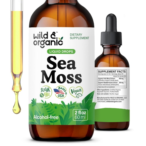 [BRSROY33CEIQ43DP] Wild & Organic Sea Moss Liquid Drops - Immune Support - Irish Sea Moss and Bladderwrack Tincture - Multimineral Chondrus Crispus Supplement - Vegan, Sugar & Alcohol-Free - 2 fl oz