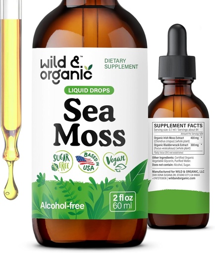 [BRSROY33CEIQ43DP] Wild & Organic Sea Moss Liquid Drops - Immune Support - Irish Sea Moss and Bladderwrack Tincture - Multimineral Chondrus Crispus Supplement - Vegan, Sugar & Alcohol-Free - 2 fl oz