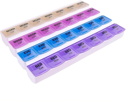 [BRSWIYQFCFYA4F3G] Apex 7-Day Mediplanner Pill Organizer, Weekly Pill Organizer, 4 Times A Day Color-Coded, Easy-Open, See-Through Lids, Organize Medication Or Vitamins by AM, PM, Evening and Bedtime