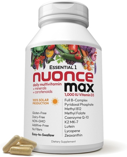 [BRSWGBD3PIIGCALX] ANDREW MOINSMAN Essential-1 nuonce max Multivitamine 1000 UI Vitamine D3 60 Petites Capsules. 100 mcg Méthyl B12. CoQ10 Lutéine Lycopène Zeaxanthin. Haute puissance. Pas d'additifs. Une gélule quotidienne ultra-mince