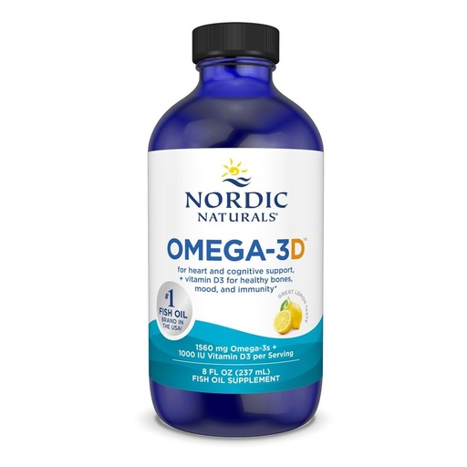 [BRSWIYA6C4FBQELA] Nordic Naturals Omega-3D, Lemon Flavor - 8 oz - 1560 mg Omega-3 + 1000 IU Vitamin D3 - Fish Oil - EPA & DHA - Immune Support, Brain & Heart Health, Healthy Bones - Non-GMO - 48 Servings
