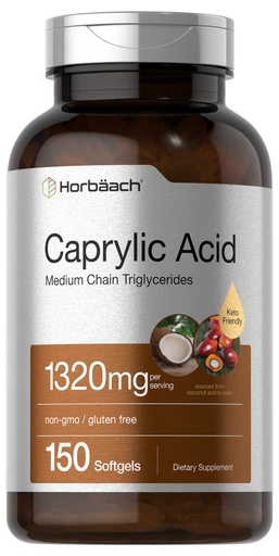 [BRSWGBAHDECRSGY6] Horbaach Caprylic Acid Supplement 1320mg | 150 Softgel Capsules | from MCT Oil | Non-GMO and Gluten Free
