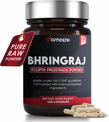 [BRSW2CDRO4CQO33P] Amalth Organic Bhringraj Kapsulas 1500mg (False Daisy, Eclipta alba, 120 Veg Caps, augu bāzes papildinājums, Ayurvedic matu Herb pulveris dabas veselīgu matu, visi dabas, Vegan)