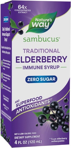 [BRSWIYQZAQEAKADC] Camino de la Naturaleza Sambucus Zero Sugar Tradicional Immune Syrup, Altamente Concentrado Elderberry Extract, Tradicional Immune Support*, con Superfood Antioxidants(1), 4 Fl Oz (Packaging May Vary)
