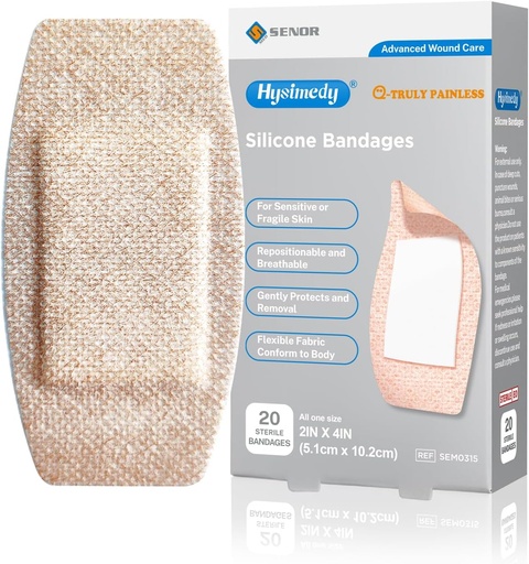 [BRSRMAYPBACBOG3A] Silicone Adhesive Bandages Large Sizes for Sensitive Fragile Skin 2"x4" 20 Count Flexible Fabric Latex Free Hypoallergenic Breathable XL Bandages for Adhesive Allergy Wounds
