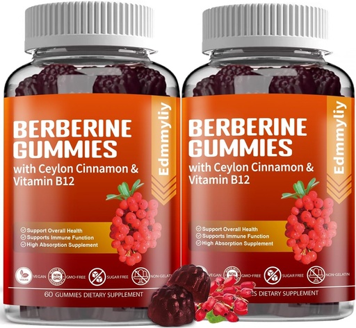 [BRSROBTRPIIRODLZ] Berberine Supplement with Ceylon Cinnamon - Sugar Free Organic Berberine 1500mg Gummies for Men & Women - Support for Immune and Metabolism and Energy