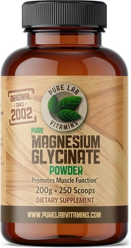 [BRSWGAYFAQCBMYDH] Magnesium Glycinate - 200 g Pure Powder by Pure Lab Vitamins, Vegan, Gluten-, Sugar-, Soy Free Made in Canada