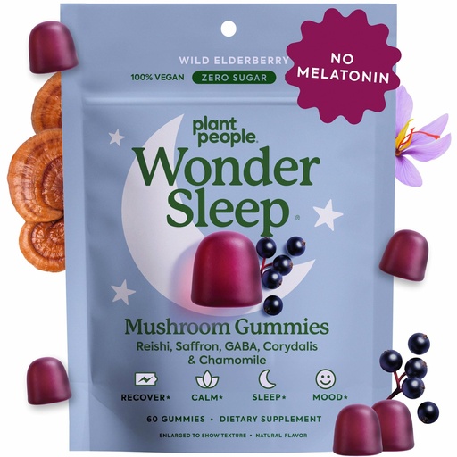 [BRSRMBQQDN7WKYL3] Plant People WonderSleep Mushroom Gummies Supplement for Sleep, No Melatonin with Reishi Super Mushrooms, Wild Elderberry Flavor, Sugar-Free (60 Count)