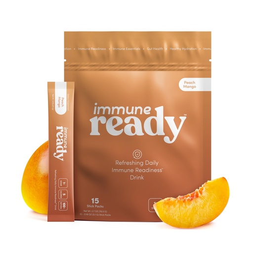 [BRSRAFL2CMFAECDB] Immune Ready™ Electrolytes Powder Packets - Vitamin C Immune Support Drink Mix with Zinc, D3 & Beta Glucan - Low Sugar Hydration, Delicious Peach Mango Flavor