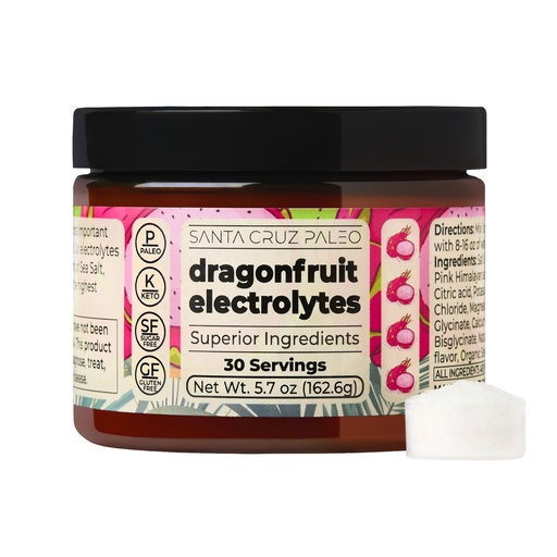 [BRSRMBAOB4MQMET3] Santa Cruz Paleo Electrolyte Powder, Dragon Fruit Flavor, Sugar Free Hydration Drink Mix with Himalayan Pink Salt, Sea Salt, Magnesium Glycinate, Potassium Chloride, Sweetened with Stevia, 30 Servings