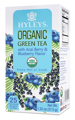 [BRSRAZI5BYNBA3T7] Hyleys Organic Green Tea Acai Berry and Blueberry Flavor - 25 Tea Bags - (6 Pack - 150 Tea Bags Total)