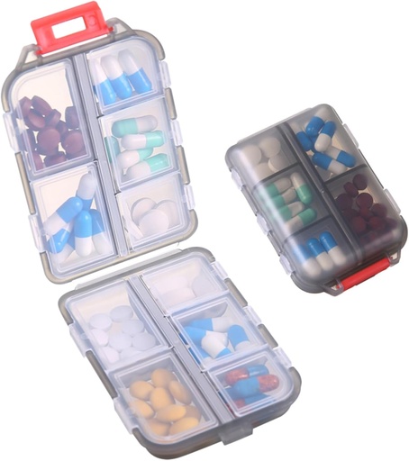 [BRSROZY3PJYWKGTZ] 1Pack Travel Pill Organizer - 10 Compartimentos Caixa de pílulas, Caixa de pílulas compacta e portátil, perfeito para armazenamento on-the-go, Titular de pílulas para bolsa cinza