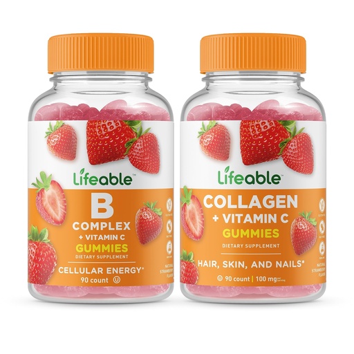 [BRSROFIEA4PWG2TA] Lifeable B Complex + Collagen & Vitamin C, Gummies Bundle - Great Tasting, Vitamin Supplement, Gluten Free, GMO Free, Chewable Gummy