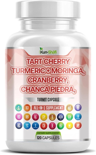 [BRSRAFD7CFYGC3LU] Tart Cherry Extract Capsules 20,000mg with Turmeric 8000mg Moringa 4000mg Cranberry 2000mg Chanca Piedra Celery Quercetin ACV Pomegranate L Selenomethionine - Uric Levels - 120 Ct
