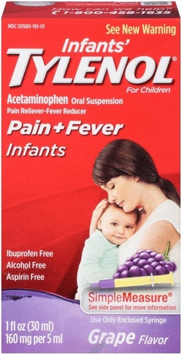 [BRSWGZQ5C4BGYD3P] Tylenol Infants' Pain + Fever Oral Suspension Grape Flavor - 1 oz, Pack of 3