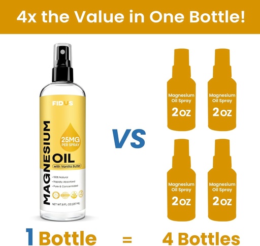 [BRSRA2QBC55R4CD5] Fidus 100% Pure Magnesium Oil Spray з Vanilla Butter - Великий 8 fl oz Themeal Magnesium Chloride для ніг, Organic Natural Magnesium Spray Ефірні масла з Стародавнього Зехштайн Seabed