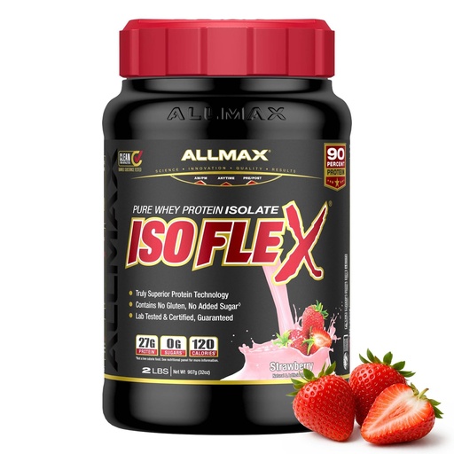 [BRSWIEIYOQNBKCA3] ALLMAX ISOFLEX Pure Whey Isolate Protein Powder - Gluten Free, Low Lactose, Sugar-Free - High-Protein, Clean, Keto-Friendly, Pre Post Workout Supplement for Women and Men | Strawberry, 2lb