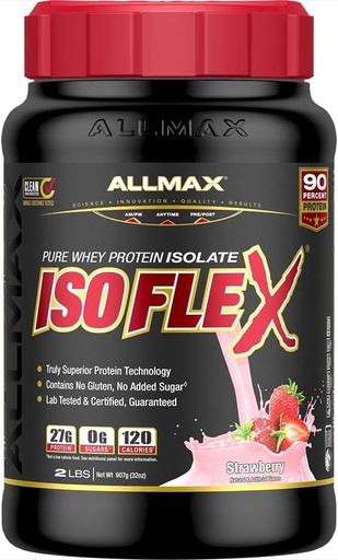 [BRSWIEIYOQNBKCA3] AllMAX Nutrition ISOFLEX Whey Protetin Isote, Strawberry - 2b - 27 Grams de Protein Per Scoop - Zero Fat i Sugar - 99 Lactose Free - Guten Free & Soy Free - Approximate 30 Servings