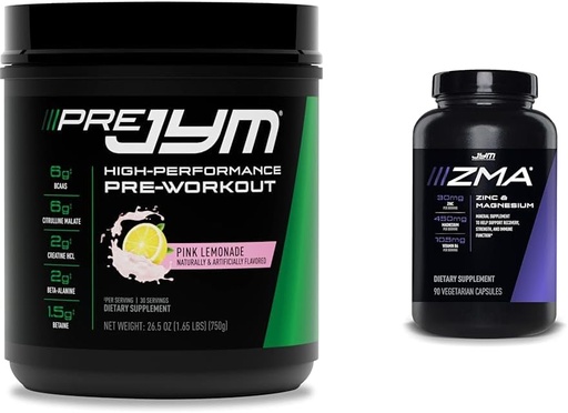 [BRSRAYYYBYPQIGYY] PRE JYM 30 Servings Pink Lemonade & JYM ZMA Zink/Magnesium kapslar Supplement 90 Vegetariska kapslar