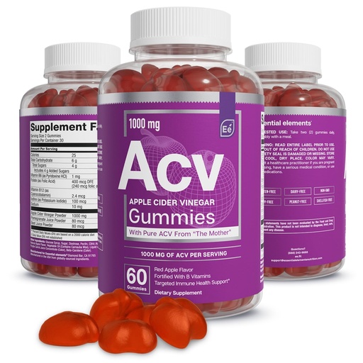 [BRSRMBIBPIBBAETX] Essential Elements Apple Cider Vinegar Gummies from The Mother - 60 Count (3 Pack)