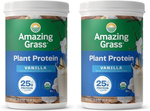 [BRSROYYOBNYWKFIU] Amazing Grass Vegan Protein Powder, Plant Based Organic Blend with 25g of Protein, Dairy, Gluten & Soy Free - Krémová Vanilla (10 Servings) (Pack of 2)