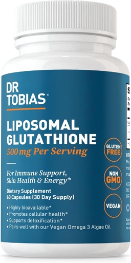 [BRSRAFQKDF5BYD3Z] Dr. Tobias Liposomal Glutathione, 500mg Per Serving - Highly Bioavailable Glutathione Supplement, Supports Energy, Skin & Immune Health - Vegan, Gluten-Free, Non-GMO, 60 Capsules, 30 Servings
