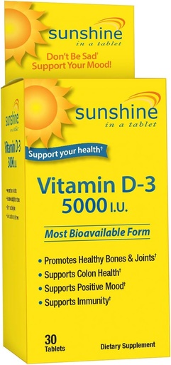[BRSWIZT7BMHRWETI] Sunshine Vitamin D-3 5,000 IU, Healthy and Strong Bones, 30 servings