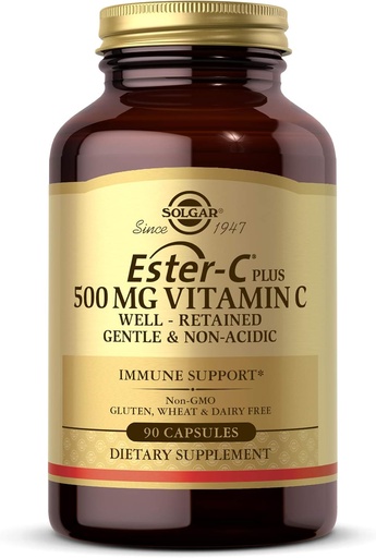 [BRSWYAYTDMMGM2A7] Solgar Ester-C Plus 500 mg C ilə Citrus Bioflavonoids ilə C Vitamin C - 90 Capsules - Gentle & Non Acidic, Well Retained - 24 Saat Immune Support - Gluten Pulsuz - 90 Xidmət