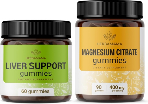[BRSRAGAEAQOQEFL2] HERBAMAMA Liver Support Complex and Magnesium Kit - Bundle of Liver Support Herbal Complex & 400 mg Magnesium Citrate Gummies - Vegan, Non-GMO, Gelatin-Free - 2 Pack