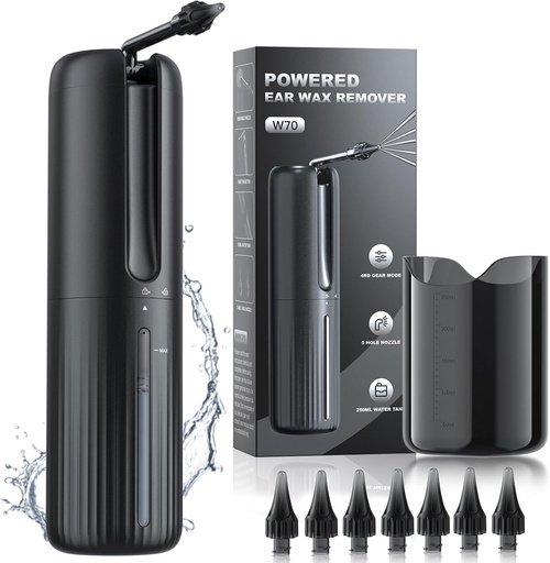 [BRSROED2AF7RYD36] Remoção de cera de ouvido - Limpador de ouvido elétrico - Limpador de ouvido alimentado a água com 4 modos de limpeza de pressão de água - Ferramenta de remoção de cera de ouvido segura e eficaz - Recarregável USB resistente à água