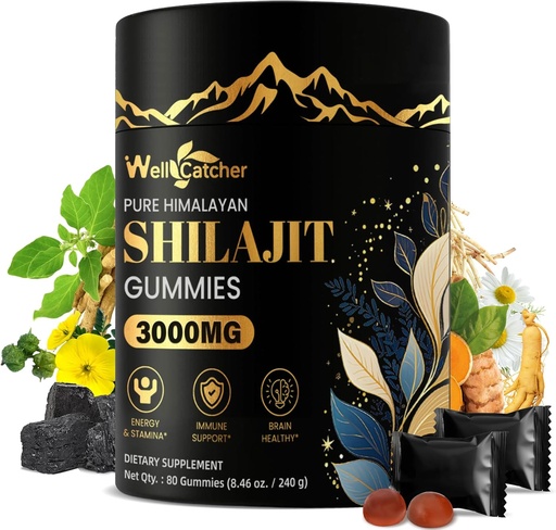 [BRSRAAQTB4BAM2AV] Shilajit Gummies for Men Women: Pure Himalayan Organic Shilajit with Ashwagandha 85+ Trace Minerals & Fulvic Acid Individually Wrapped for Energy Brain Immunity Support No Sugar 40 Servings
