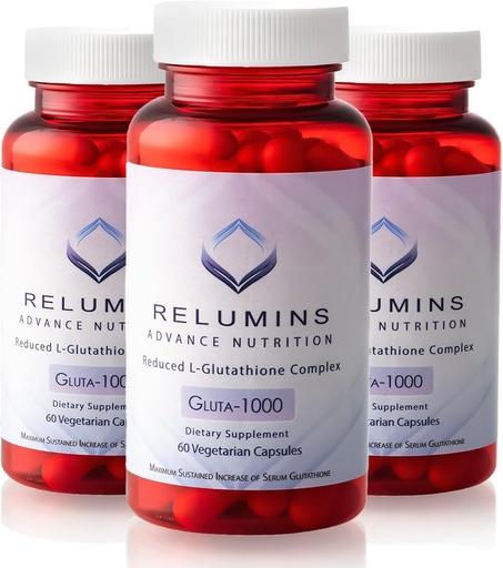 [BRSRMZA6C4PAEDT6] Relumins Advance Nutrition Gluta 1000 - Reduced L-Glutathione, Alpha Lipoic Acid & Rose HIPS - Antioxidant Support for Skin & Overall Wellness - 60 Veg Capsules x 3 Bottles (90-Day Supply)