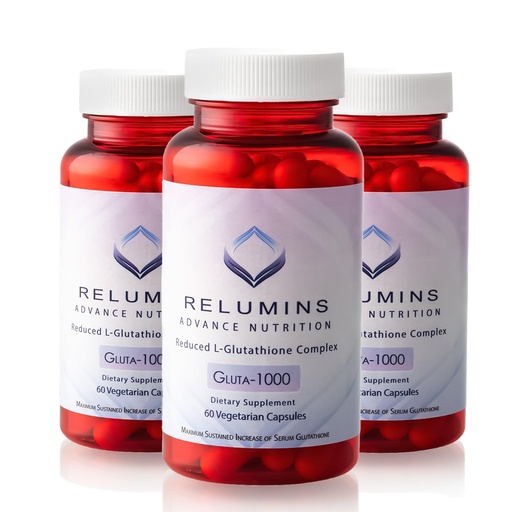 [BRSRMZA6C4PAEDT6] Relumins L-Glutathione Supplement Complex –Wellness Gift for Mom - World’s Most Advanced Reduced Glutathione 1000mg with Alpha Lipoic Acid for Smoother & Brighter Skin, Made in USA – 60 Caps x 3 Bots