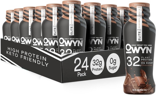 [BRSWYBLQAQGWMH36] OWYN Only What You Need Pro Elite Vegan High Protein Keto Shake, 32g Protein, 9 Amino Acids, Omega-3, Prebiotics, Workout and Recovery, 0g Net Carbs, Zero Sugar (Chocolate, 12 Fl Oz (Pack of 24)