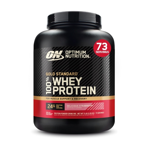 [BRSWIYQYCANRW2DU] Optimum Nutrition Gold Standard 100% Whey Protein Powder, Delicious Strawberry, 5 Pound (Packaging May Vary)