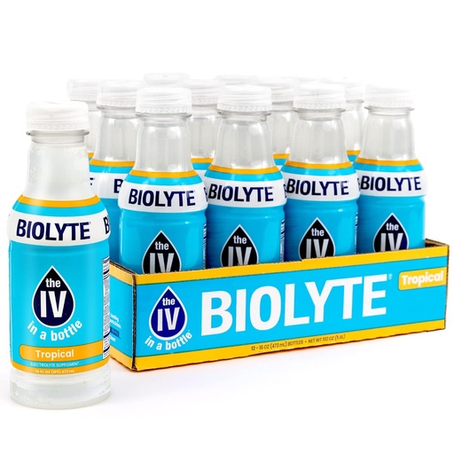 [BRSRMC32CF5WCGQV] BIOLYTE Electrolyte Drink - IV botila batean Elektrolito-edari bat Hidratatzeko - Tropical, 12Pack