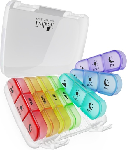 [BRSROZ3ROIMG2AYY] Fullicon Weekly Pill Organizer, Pill Organizer 3 Times A Day for Travel, Spill Proof Pill Holder 7 Day, Large Pill Organizer for Medicine, Vitamin, Fish Oil, and Supplement (Clear Rainbow)