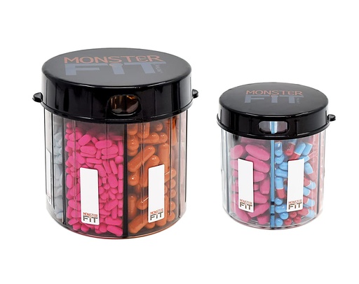 [BRSRMFLQOR4GGEY6] Monster & Monster Jr Supplement Medication Pill Dispensers 2 Pack with Labels, Extra Large and Small Pill Container Bottles Handle Almost Any Supplement, Easy to Dispense (Monster & Monster Jr.)