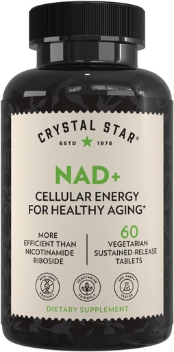 [BRSWYZIRDEGRSFD4] Crystal Star NAD + (60 tabletter) - Patenteret NAD for cellulær energi og sund aldring - klinisk-bevist mere effektiv end Nicotinamid Riboside - 30 dages forsyning - ikke-GMO
