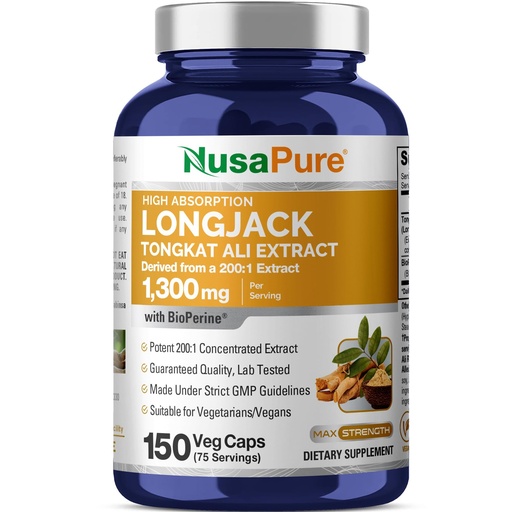 [BRSWG2QRBB5WGE3X] NusaPure Longjack Tongkat Ali Capsules,150 Veg Capsules (Non-GMO, Vegan)