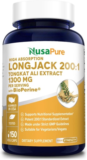 [BRSWG2QRBB5WGE3X] Nuza Pure Longjack Tangkat อาลี 260,000mg 150 Vegi Caps (Non-Gmo, Gulten Free) ไบโอเปอริน (ino-Go)