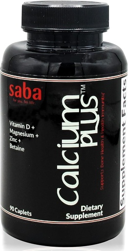 [BRSRMZYQO4FWA3DF] Saba Calcium Plus - Bone Strength - Calcium, Magnesium, Potassium, Vitamin D, Zinc, Betaine - GMO, Soy, Gluten Free Ingredients - Whole Food Supplement for Bone Health, Immune - 90 Caplets