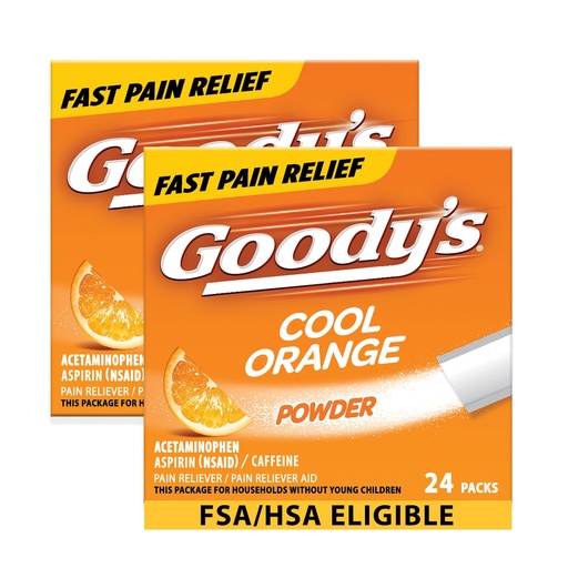 [BRSWGZYEBV7BA2DP] Goody's Extra Strength Headache Powder, Cool Orange Flavor Dissolve Packs, 24 Individual Packets (2 Pack)